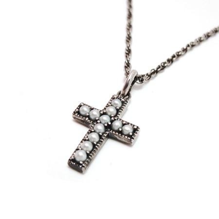 Sterling Silver Cross with Seed Pearls - Click Image to Close